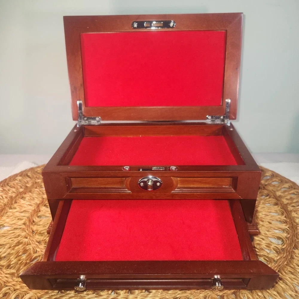 Upcycled Wooden Jewelry Box • Whimsical Victorian Kittens • Red Velvet Lined